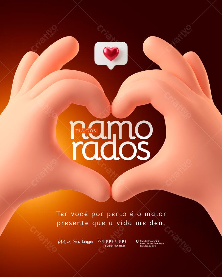 Post Instagram Dia dos Namorados Mãos Coração PSD Editável