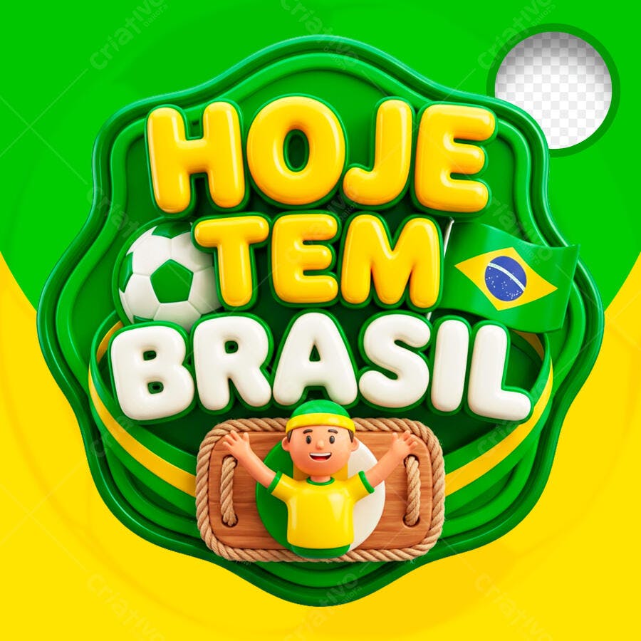 Selo 3D Destaque Copa Brasil Verde Amarelo PNG Transparente