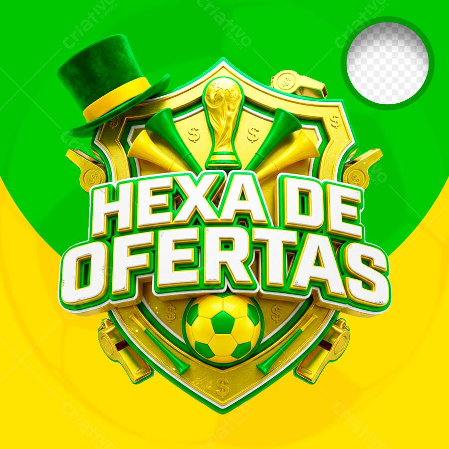 Selo 3D Hexa de Ofertas Futebol Brasil PNG Transparente