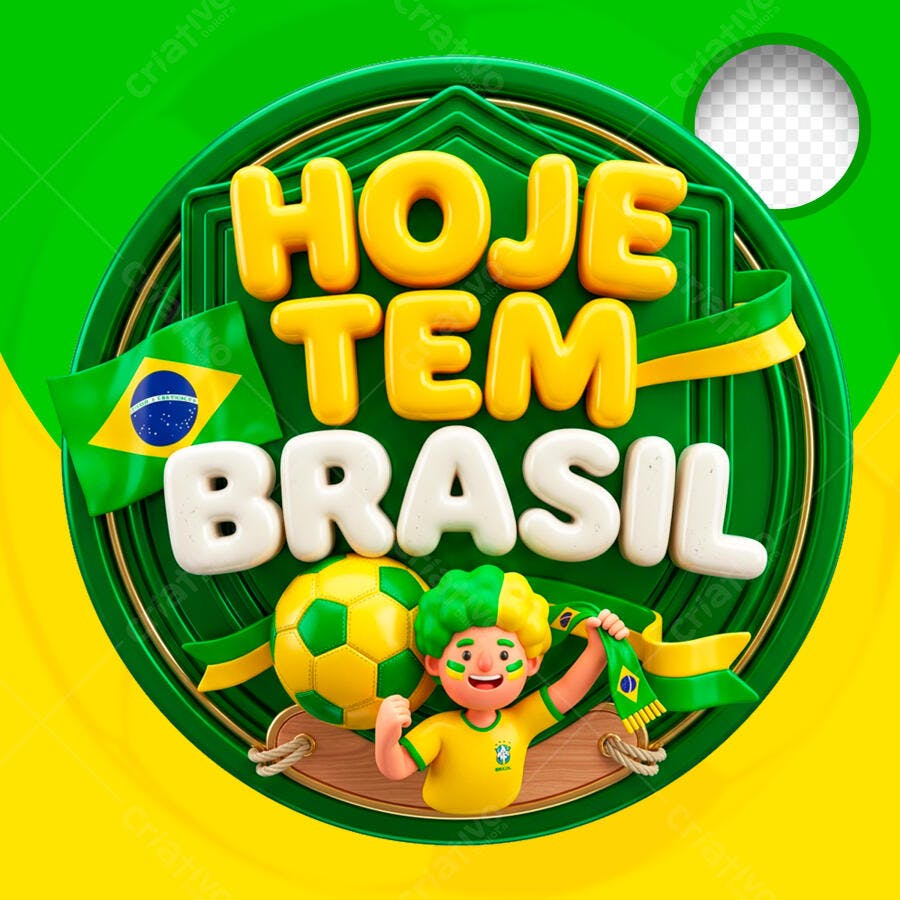 Selo 3D Hoje Tem Brasil Copa do Mundo PNG Transparente