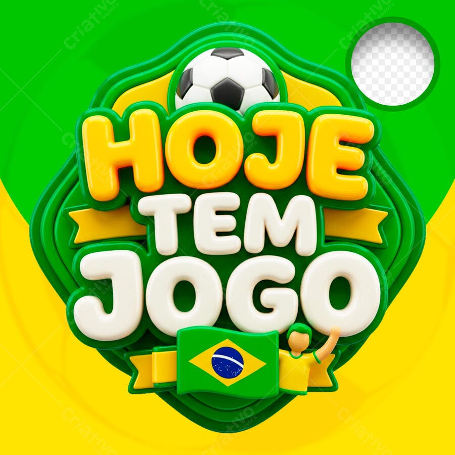 Selo 3D Hoje Tem Jogo Futebol Brasil PNG Transparente