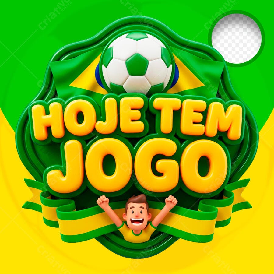 Selo 3D Hoje Tem Jogo Futebol Brasil PNG Transparente
