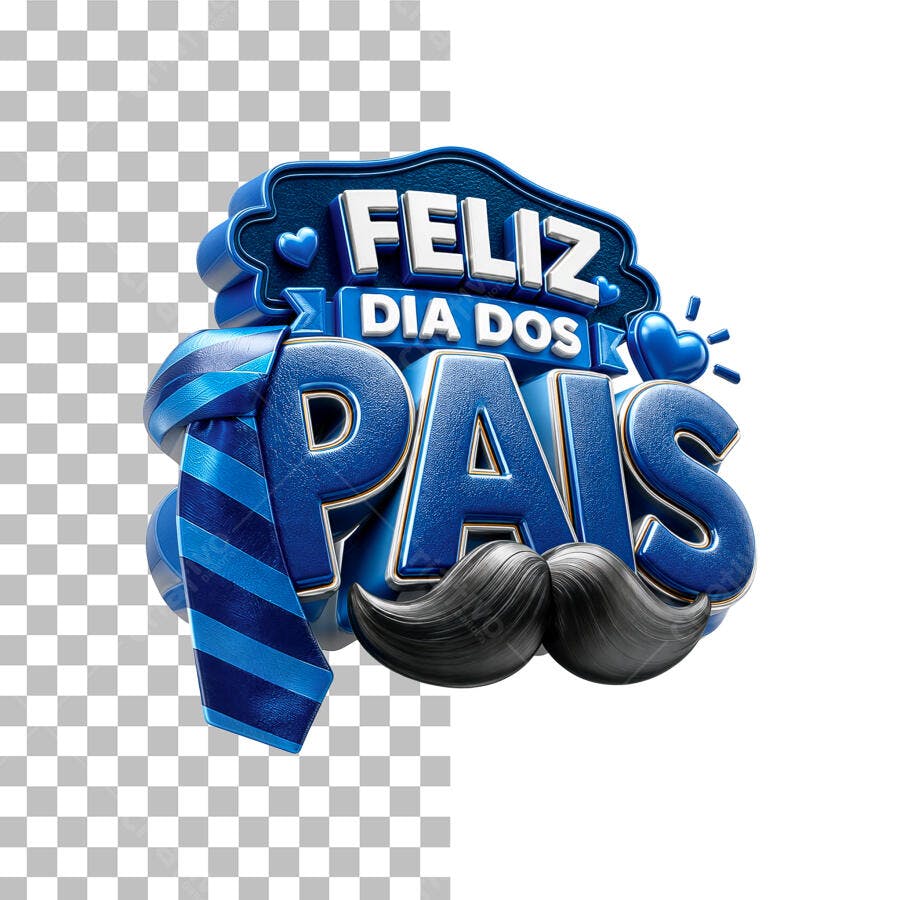 Feliz Dia dos Pais 3D Azul Escuro Bigode Gravata