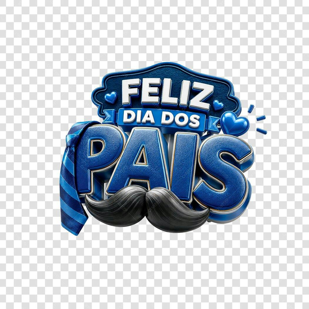 Feliz Dia dos Pais 3D Azul Gravata Bigode