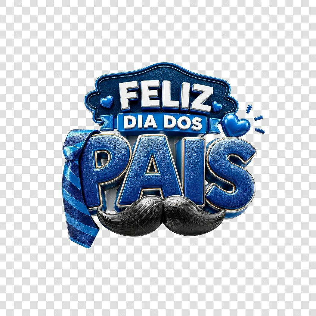 Feliz Dia dos Pais 3D com Bigode e Gravata Azul