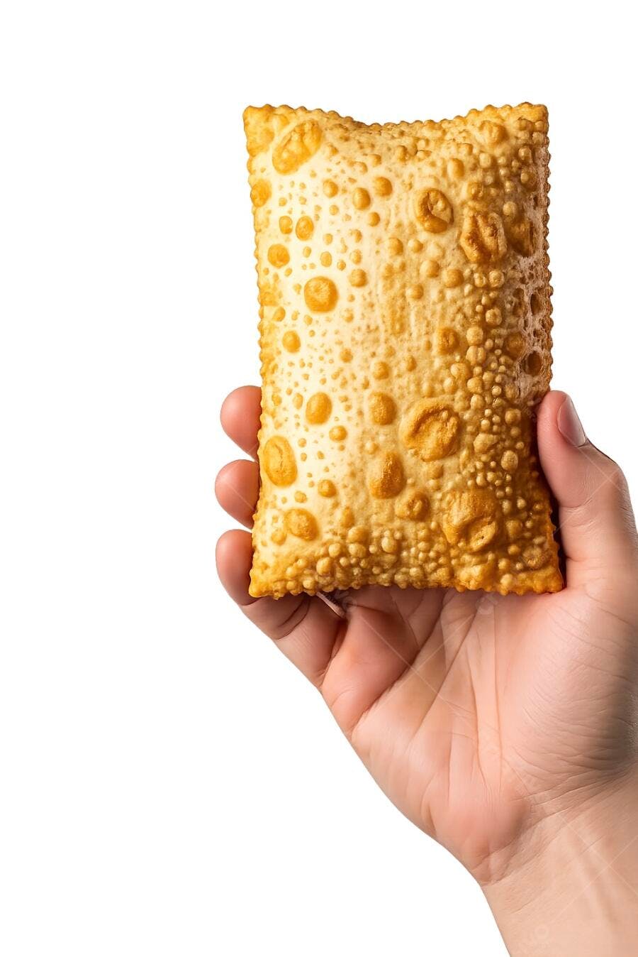 Foto Pastel Frito Crocante Sendo Segurado Mão Fundo Branco