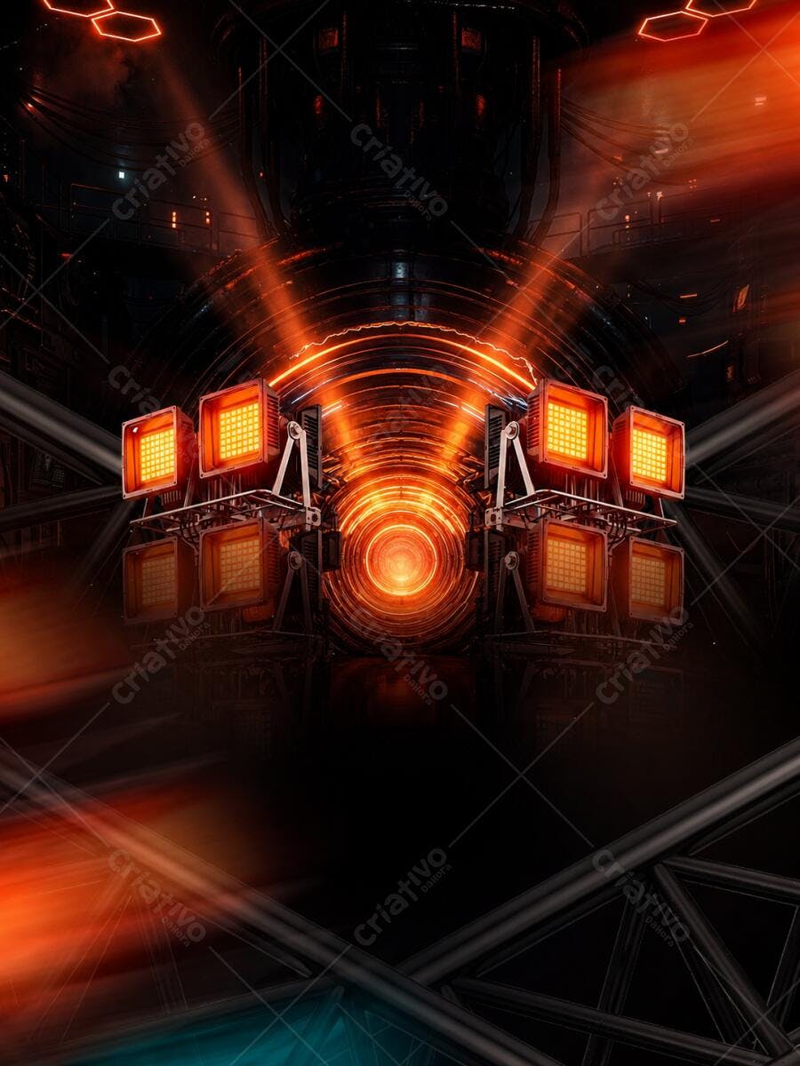 Fundo Abstrato Tecnológico Laranja Preto Luzes Neon
