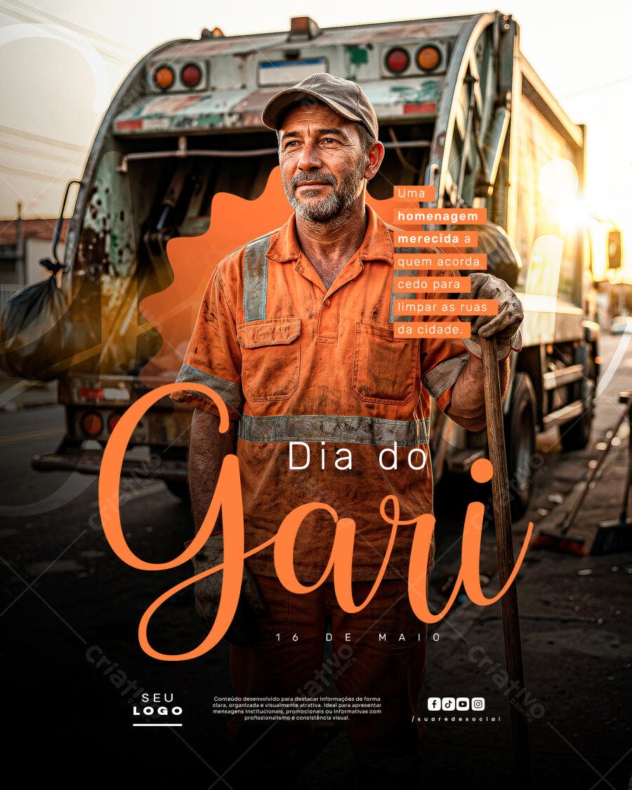 Post Dia do Gari 16 de Maio Homenagem PSD Editável
