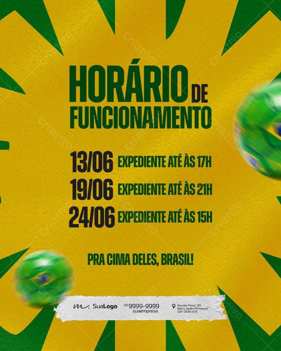 Post Horário Funcionamento Copa do Mundo PSD Editável