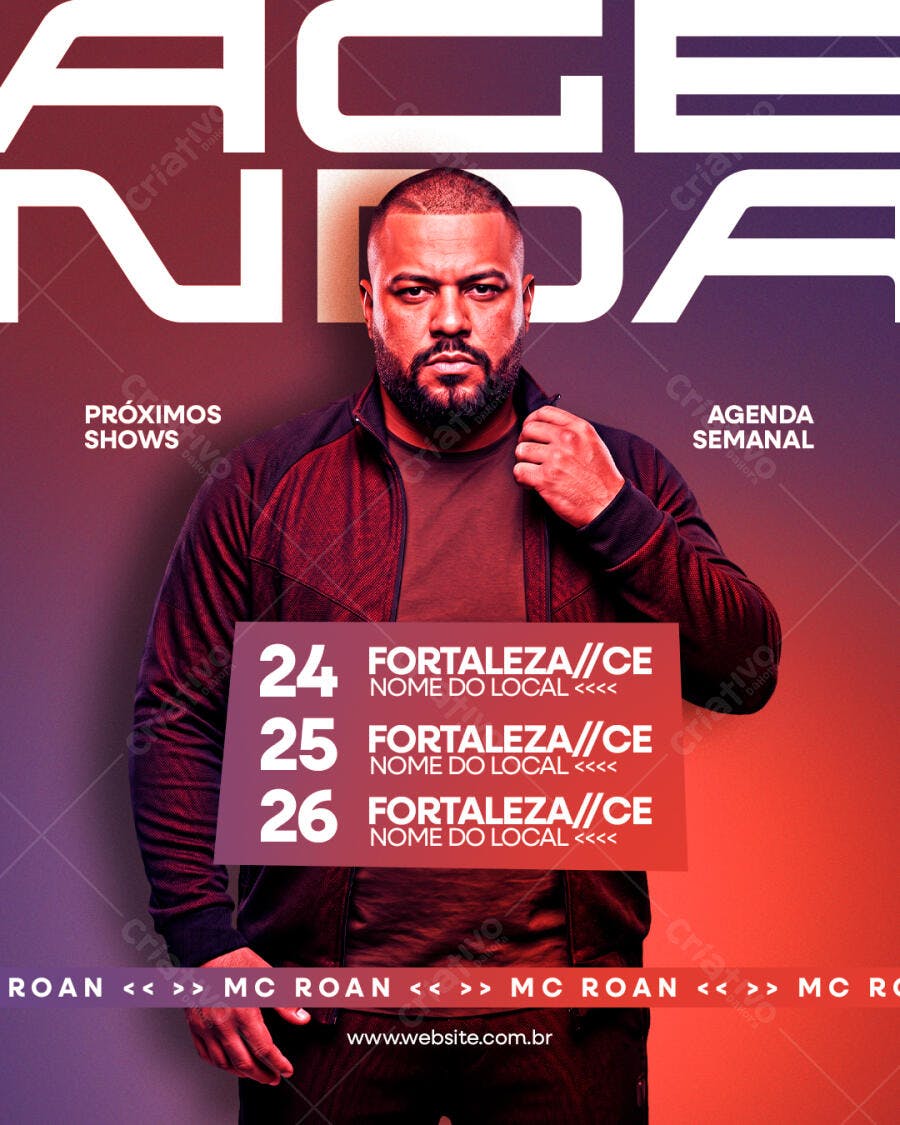 Post Instagram Agenda Shows Artista PSD Editável