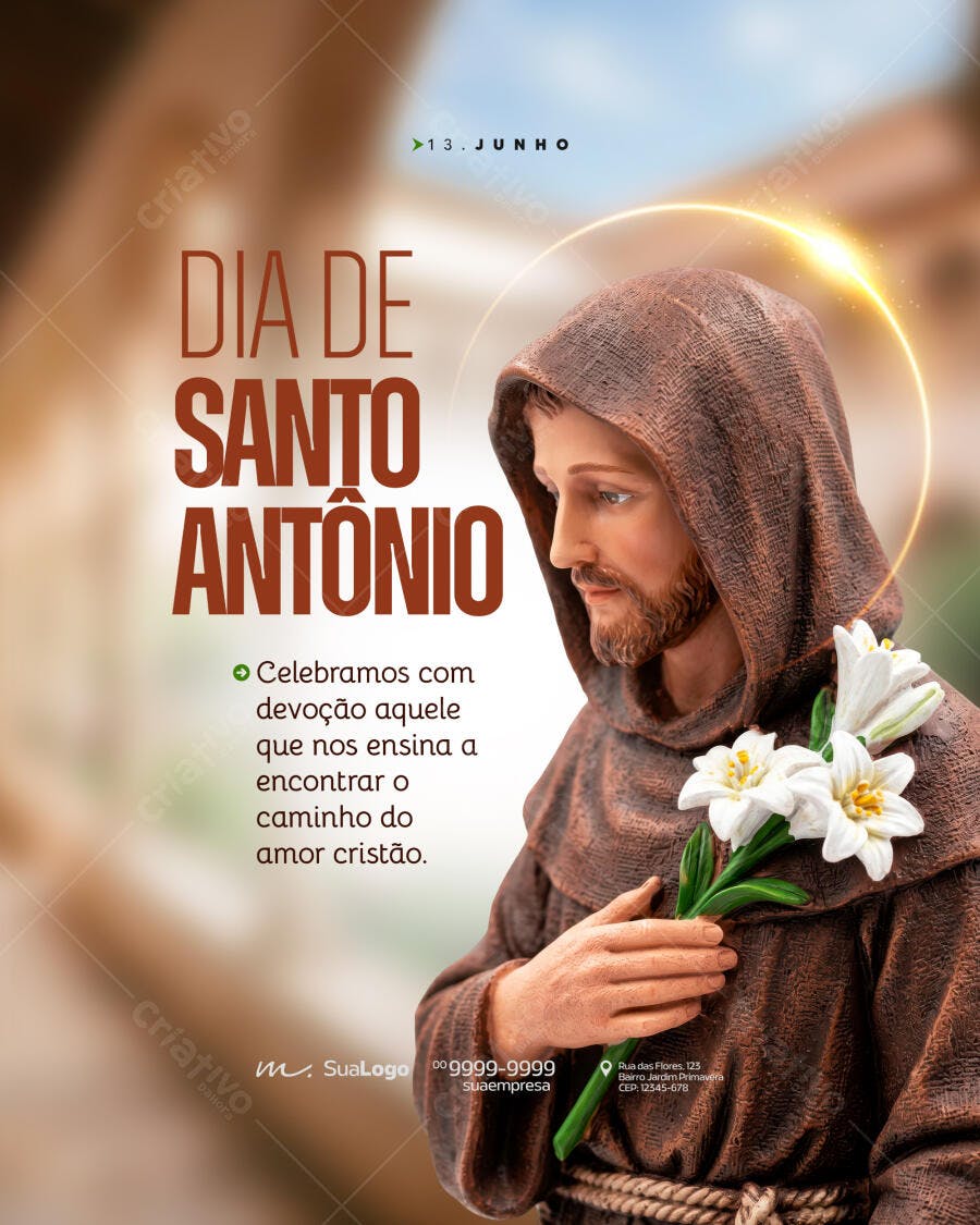 Post Instagram Dia de Santo Antônio 13 Junho PSD Editável