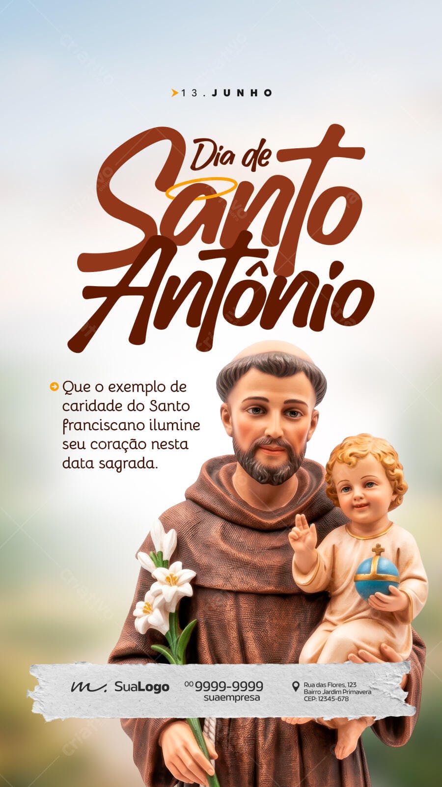 Post Instagram Dia de Santo Antônio 13 Junho PSD Editável