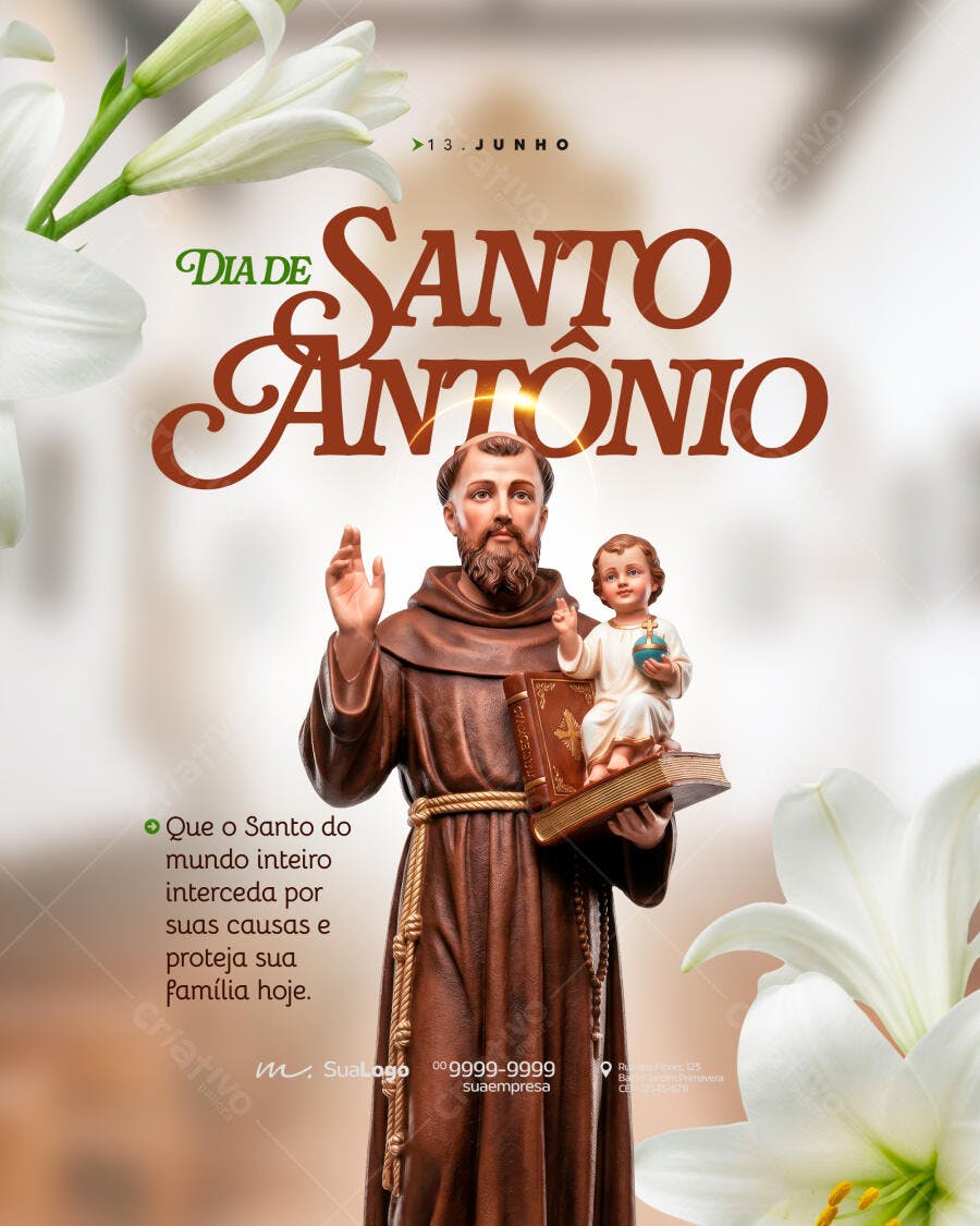 Post Instagram Dia de Santo Antônio 13 Junho PSD Editável