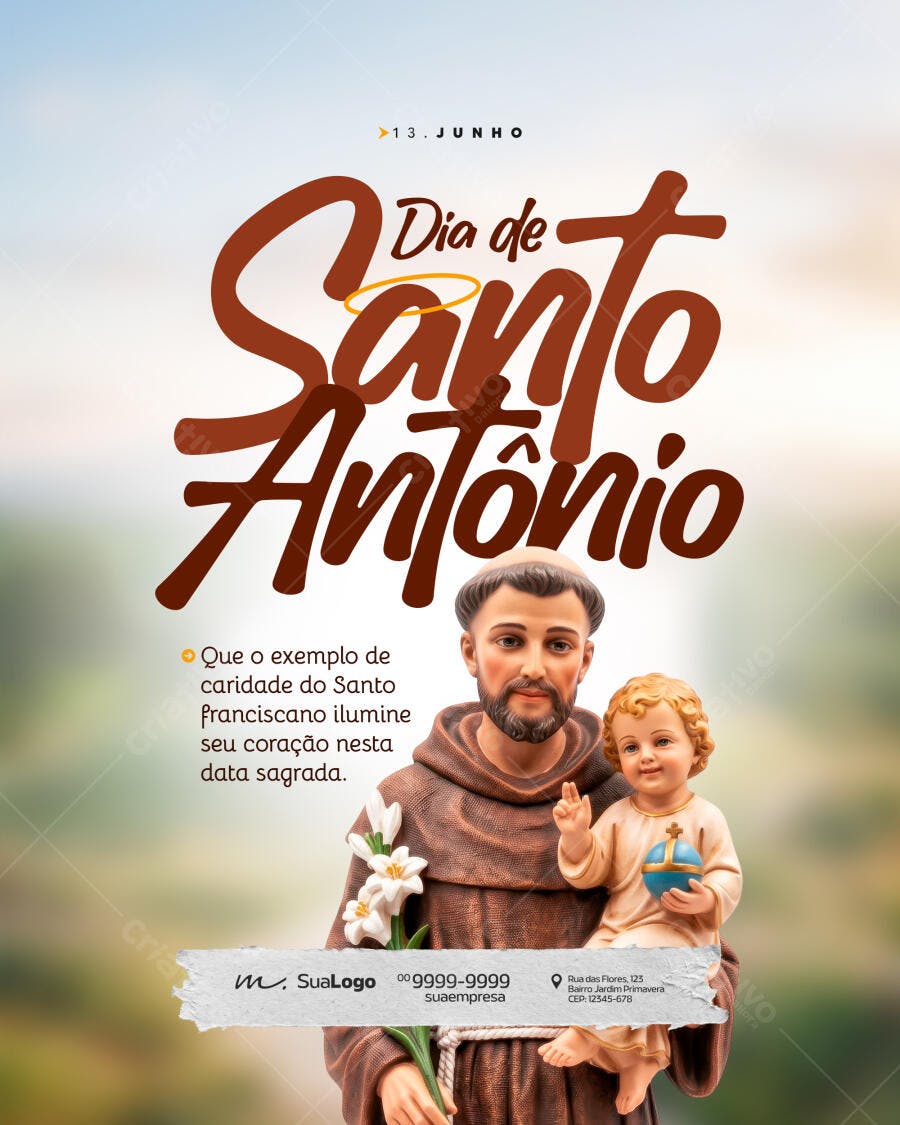 Post Instagram Dia de Santo Antônio 13 Junho PSD Editável