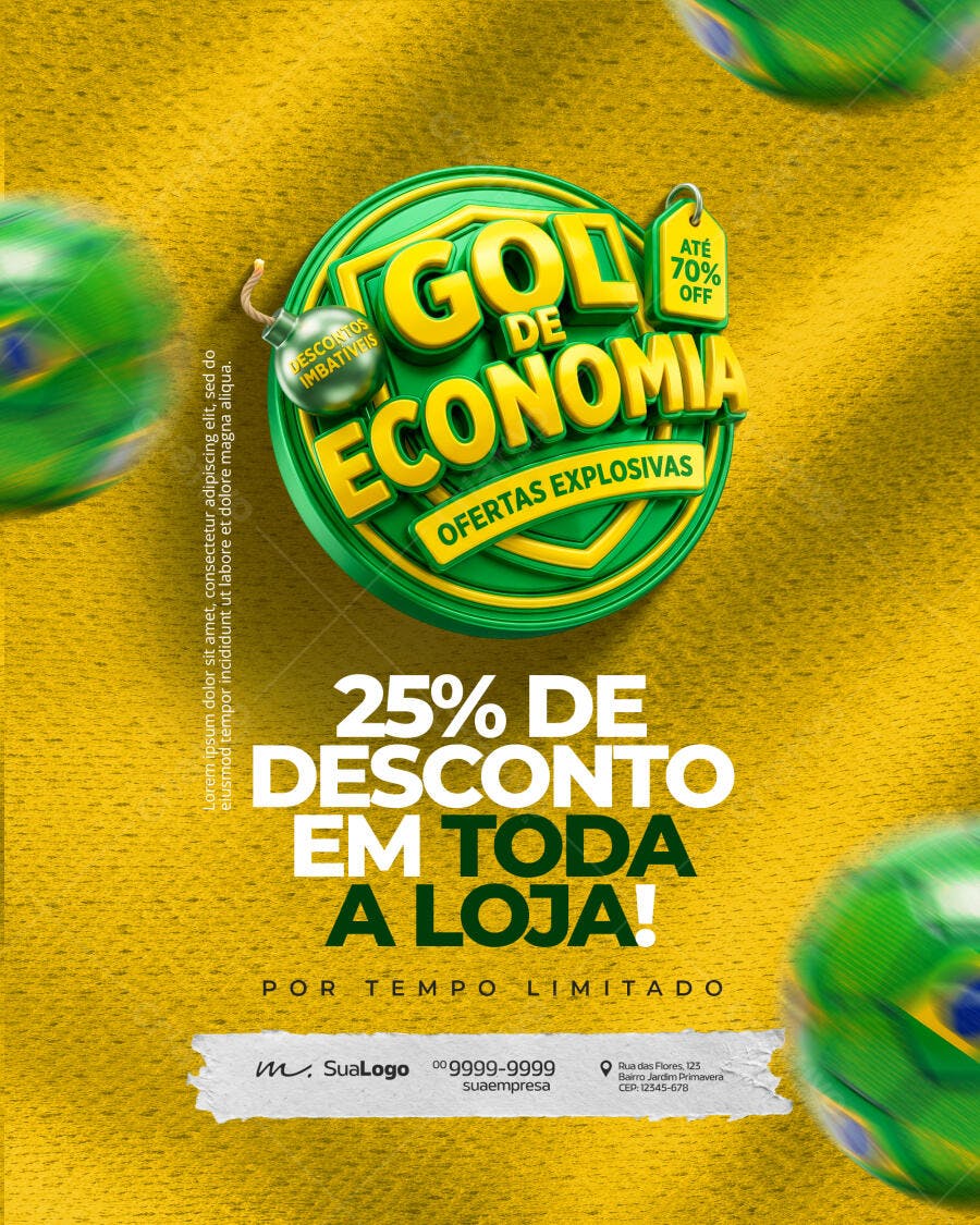 Post Instagram Gol de Economia Ofertas Explosivas PSD Editável