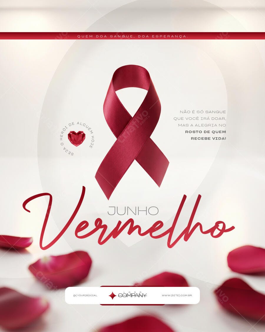 Post Instagram Junho Vermelho Doação Sangue PSD Editável