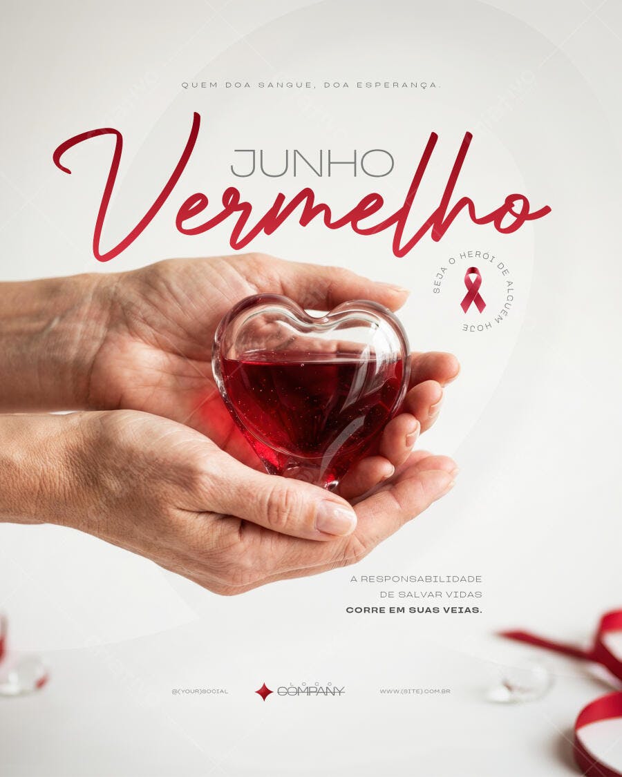 Post Instagram Junho Vermelho Doação Sangue PSD Editável