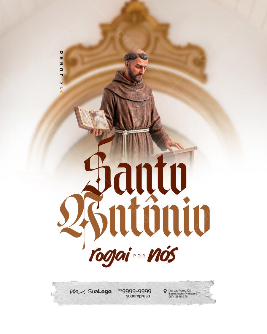 Post Instagram Santo Antônio 13 Junho PSD Editável