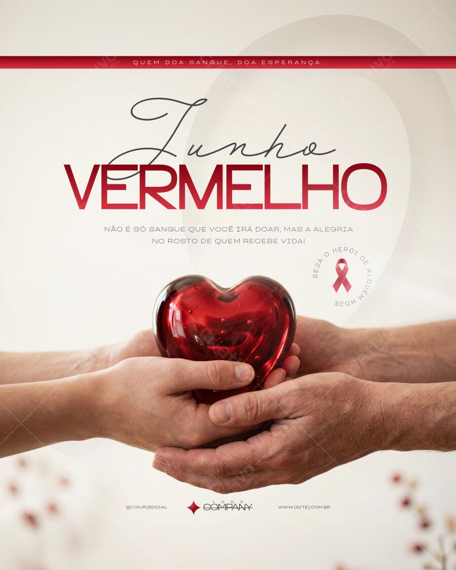 Post Junho Vermelho Doação de Sangue PSD Editável