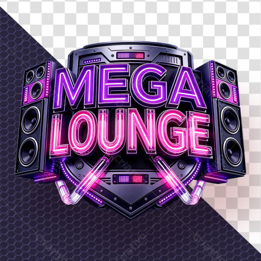 Badge 3D Neon Mega Lounge Roxo e Rosa PNG Transparente