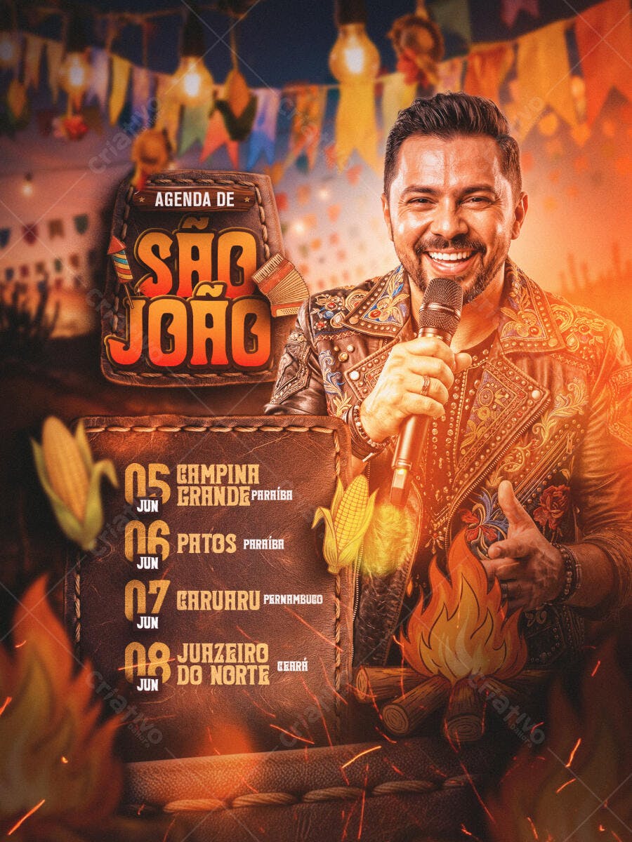 Flyer Agenda São João Festa Junina Junho PSD Editável