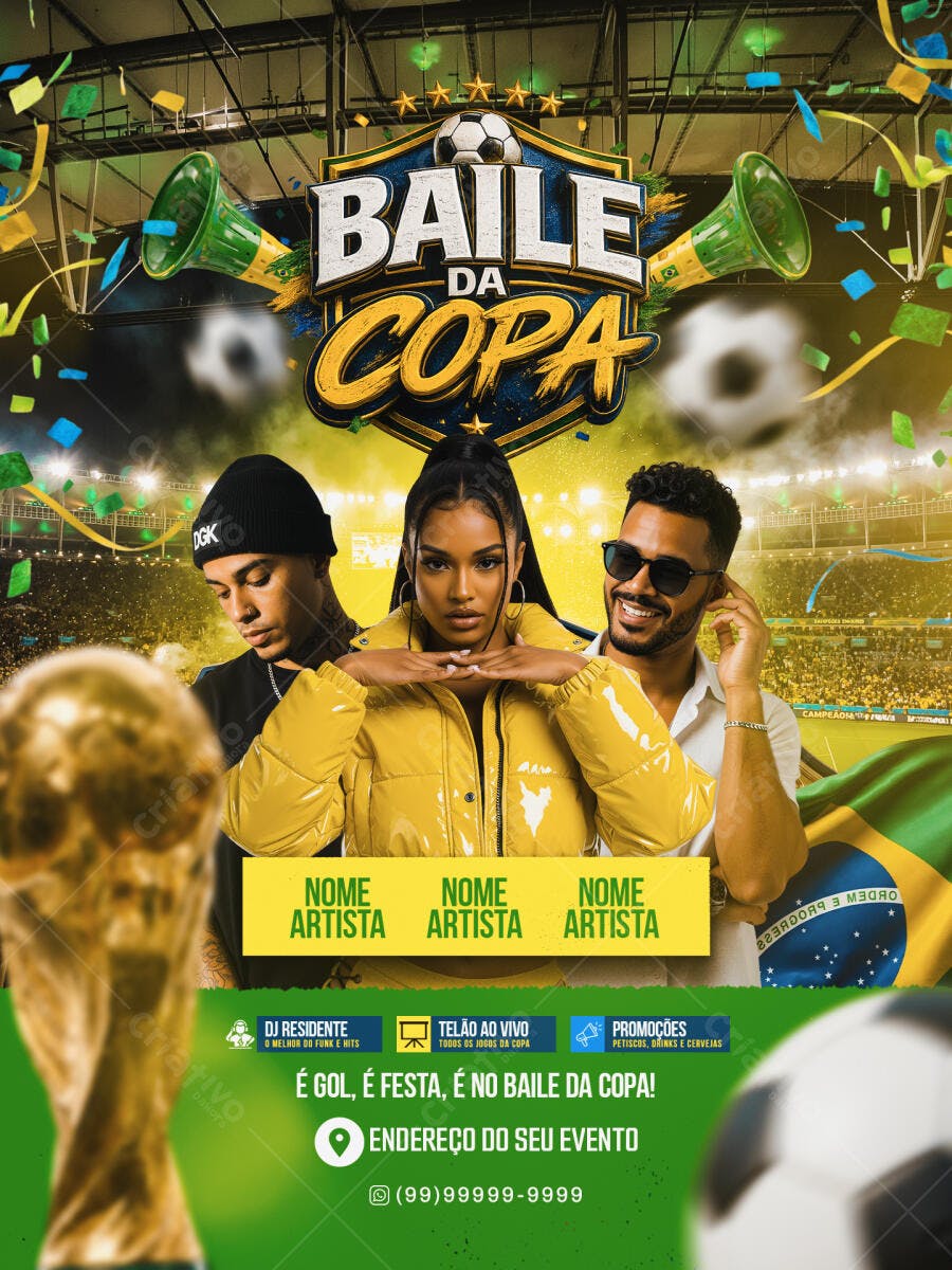 Flyer Baile da Copa Evento Futebol PSD Editável
