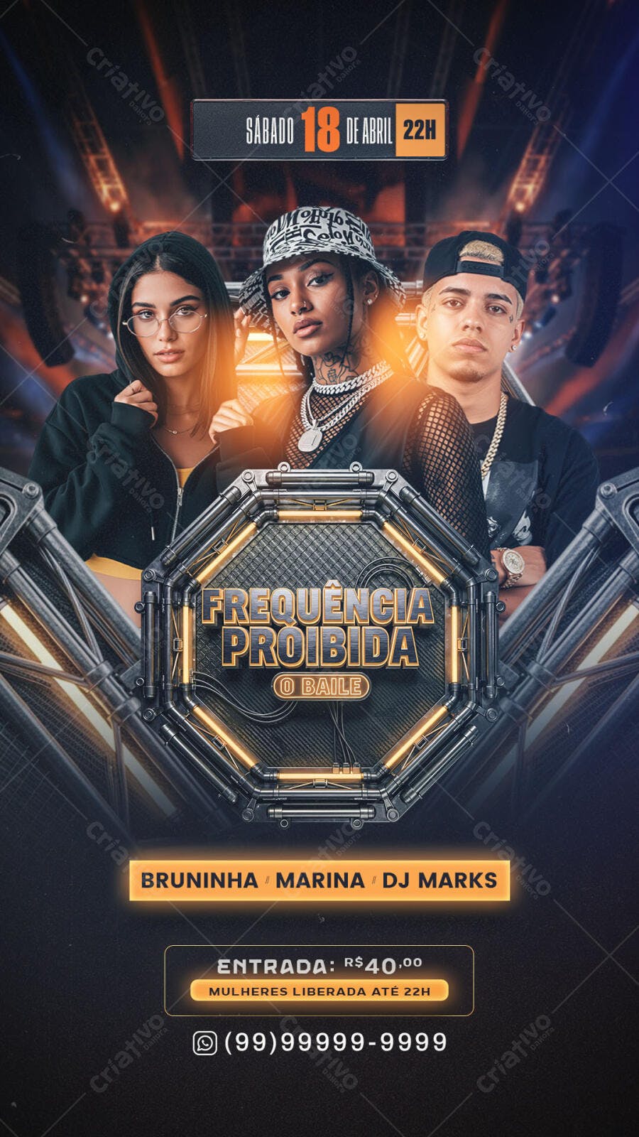 Flyer Balada Festa Frequência Proibida PSD Editável