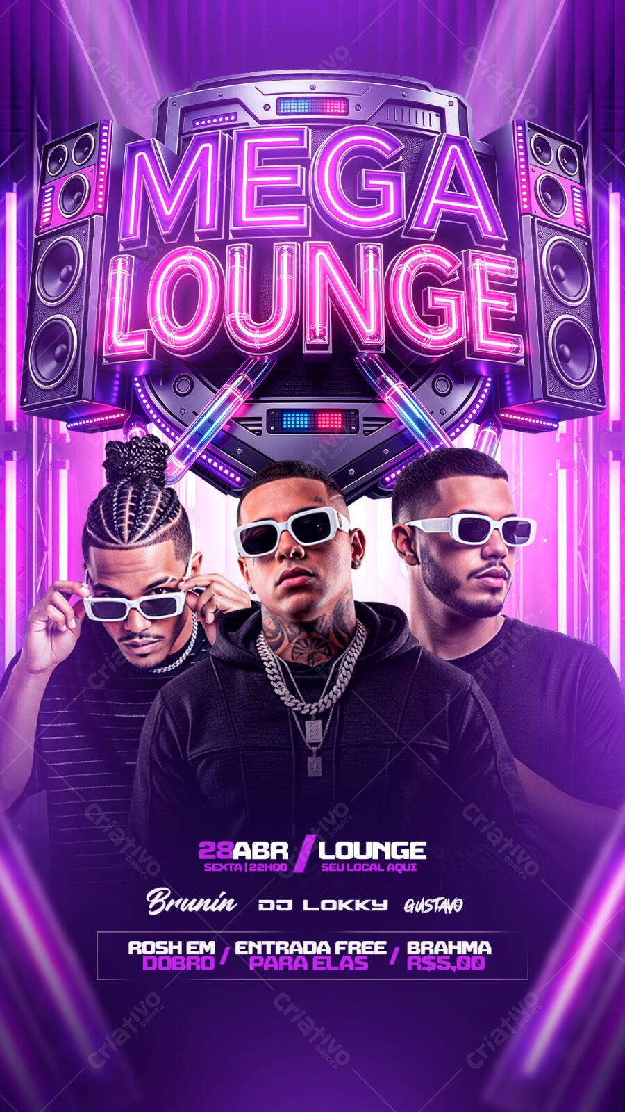 Flyer Balada Mega Lounge Festa Neon PSD Editável