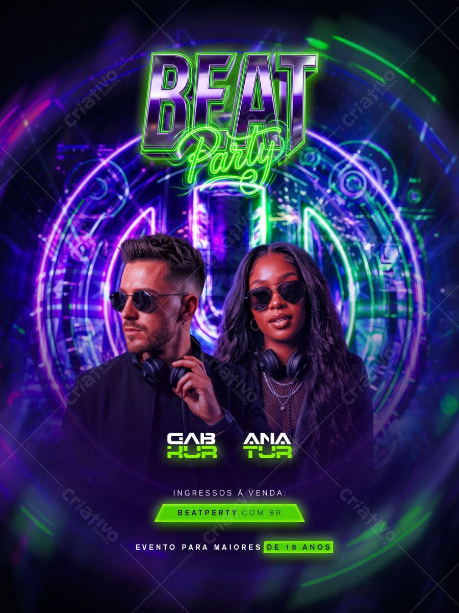 Flyer Beat Party Balada Neon PSD Editável