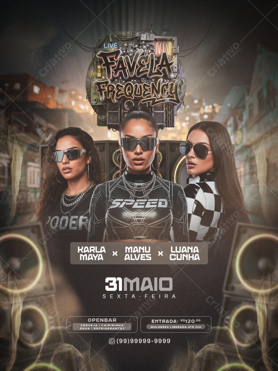 Flyer Favela Frequency Festa Maio PSD Editável