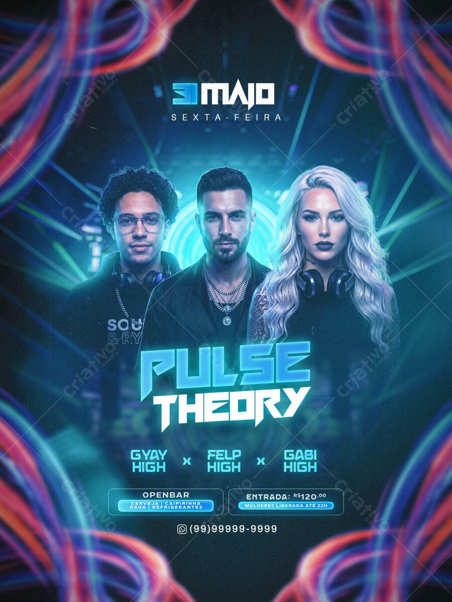Flyer Festa Balada Eletrônica Maio PSD Editável