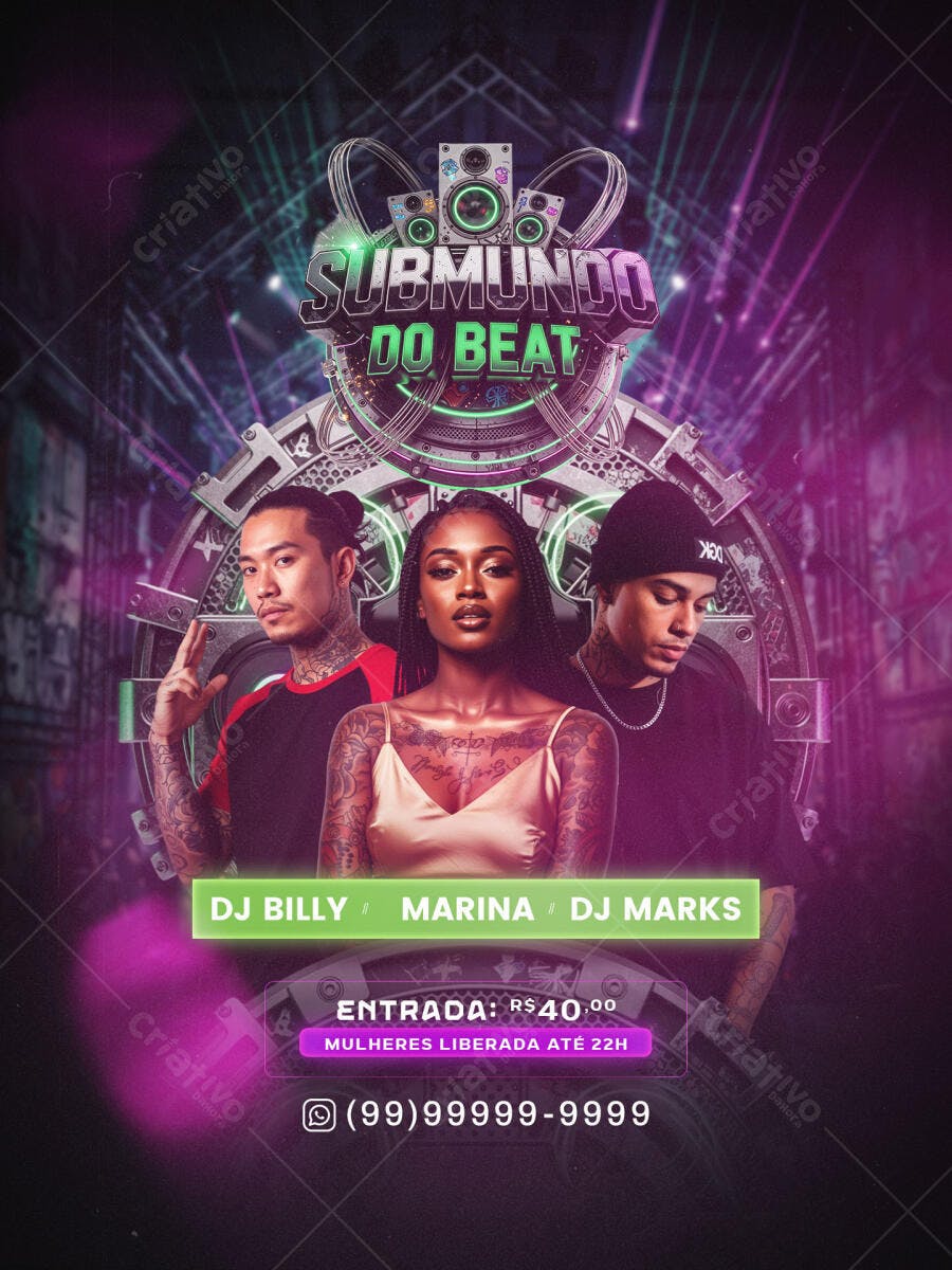 Flyer Festa Balada Eletrônica Submundo do Beat PSD Editável