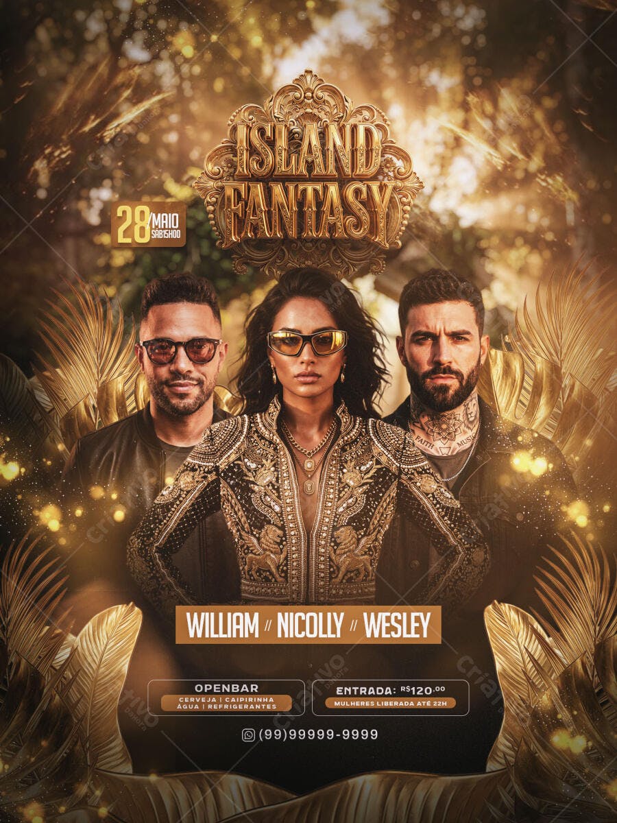 Flyer Festa Balada Island Fantasy 28 Maio PSD Editável