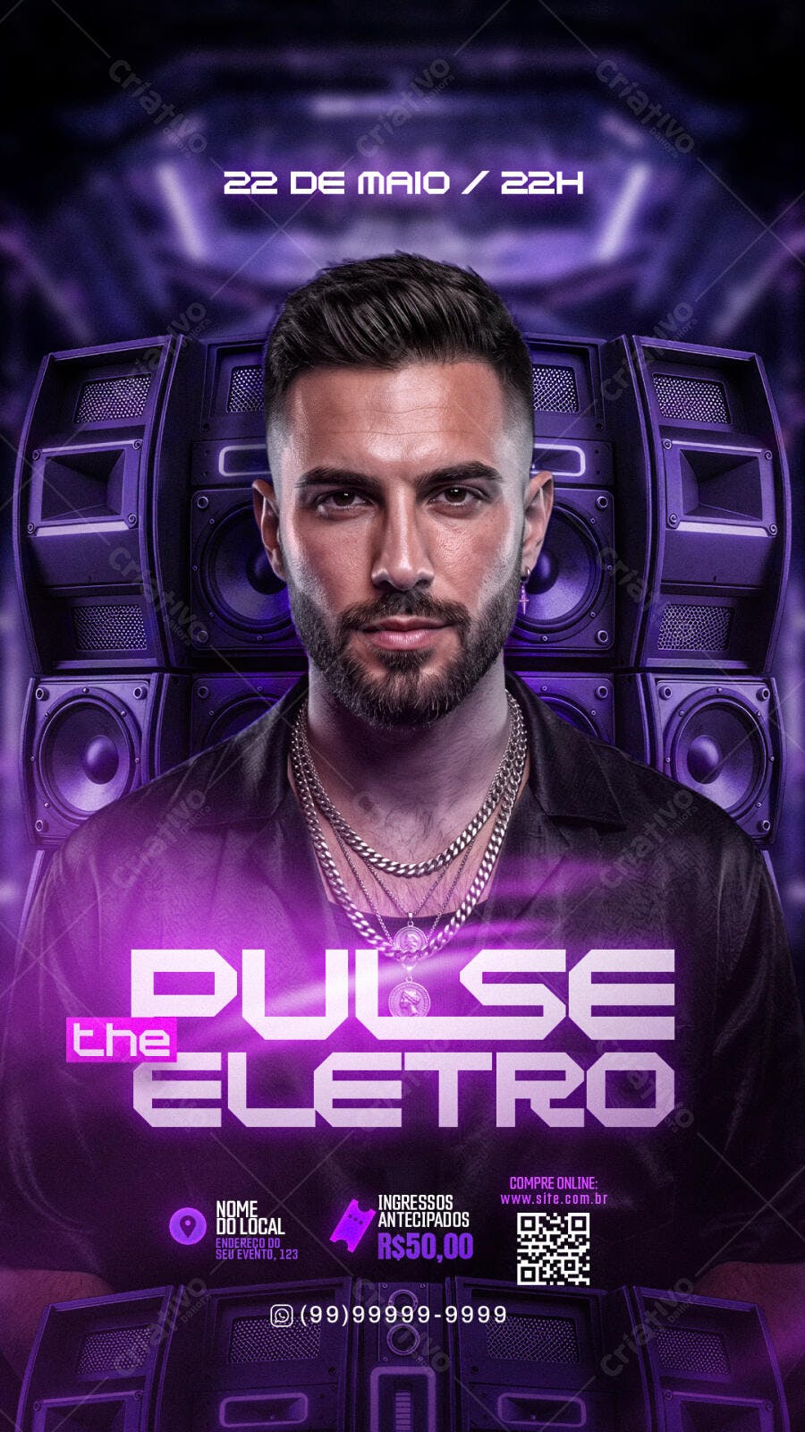 Flyer Festa Eletrônica Balada Maio PSD Editável