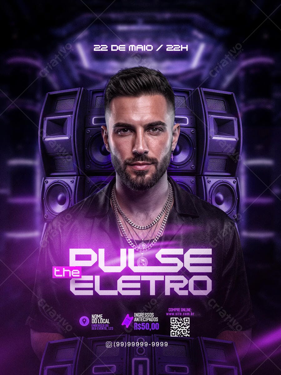 Flyer Festa Eletrônica The Pulse PSD Editável
