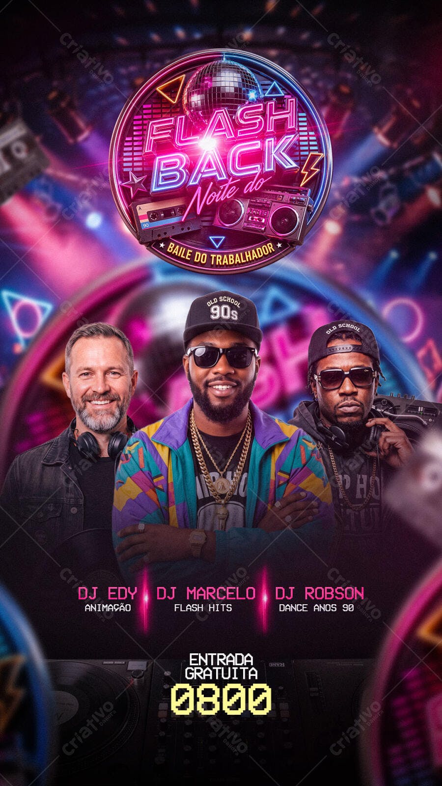 Flyer Flash Back Noite do Trabalhador PSD Editável