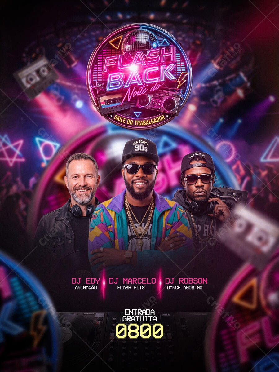 Flyer Flashback Noite do Trabalhador Balada PSD Editável