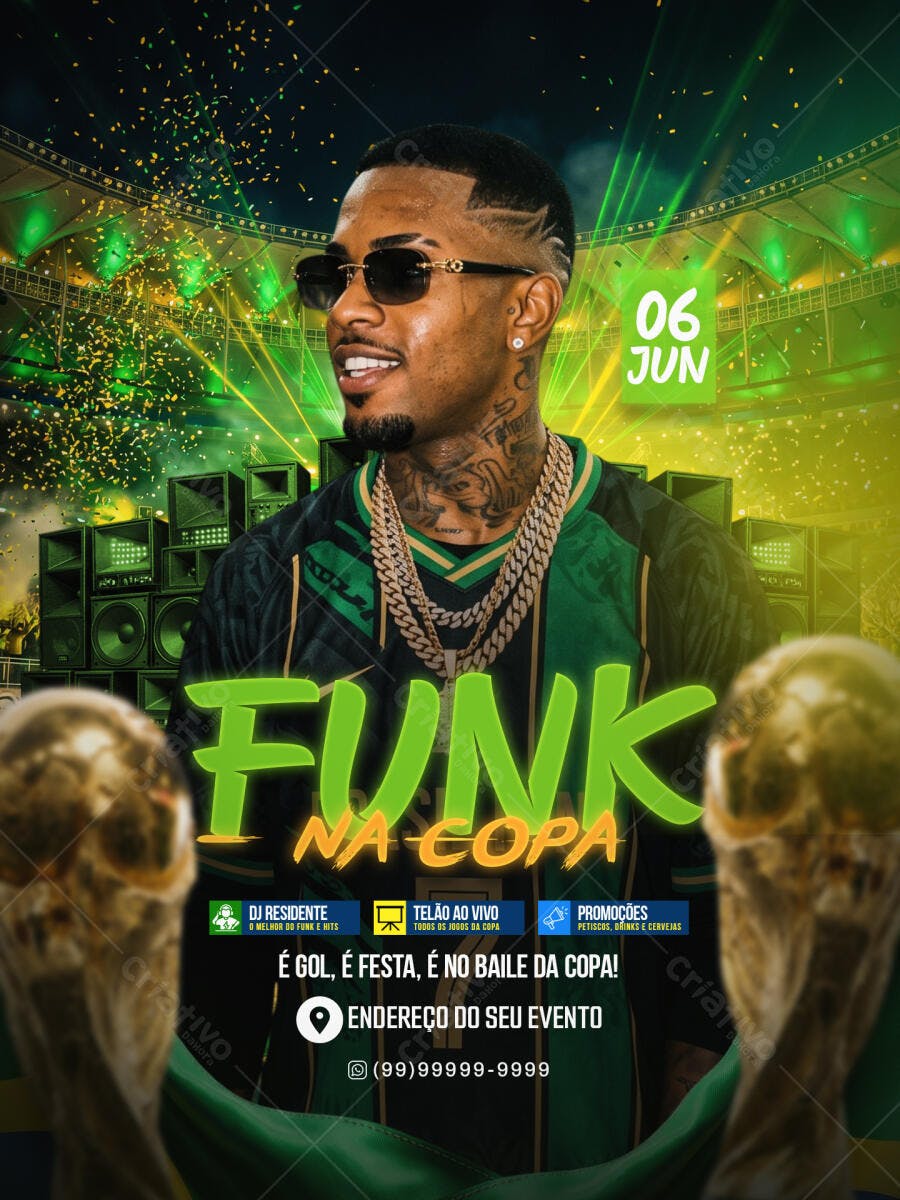 Flyer Funk na Copa Junho Festa Balada PSD Editável