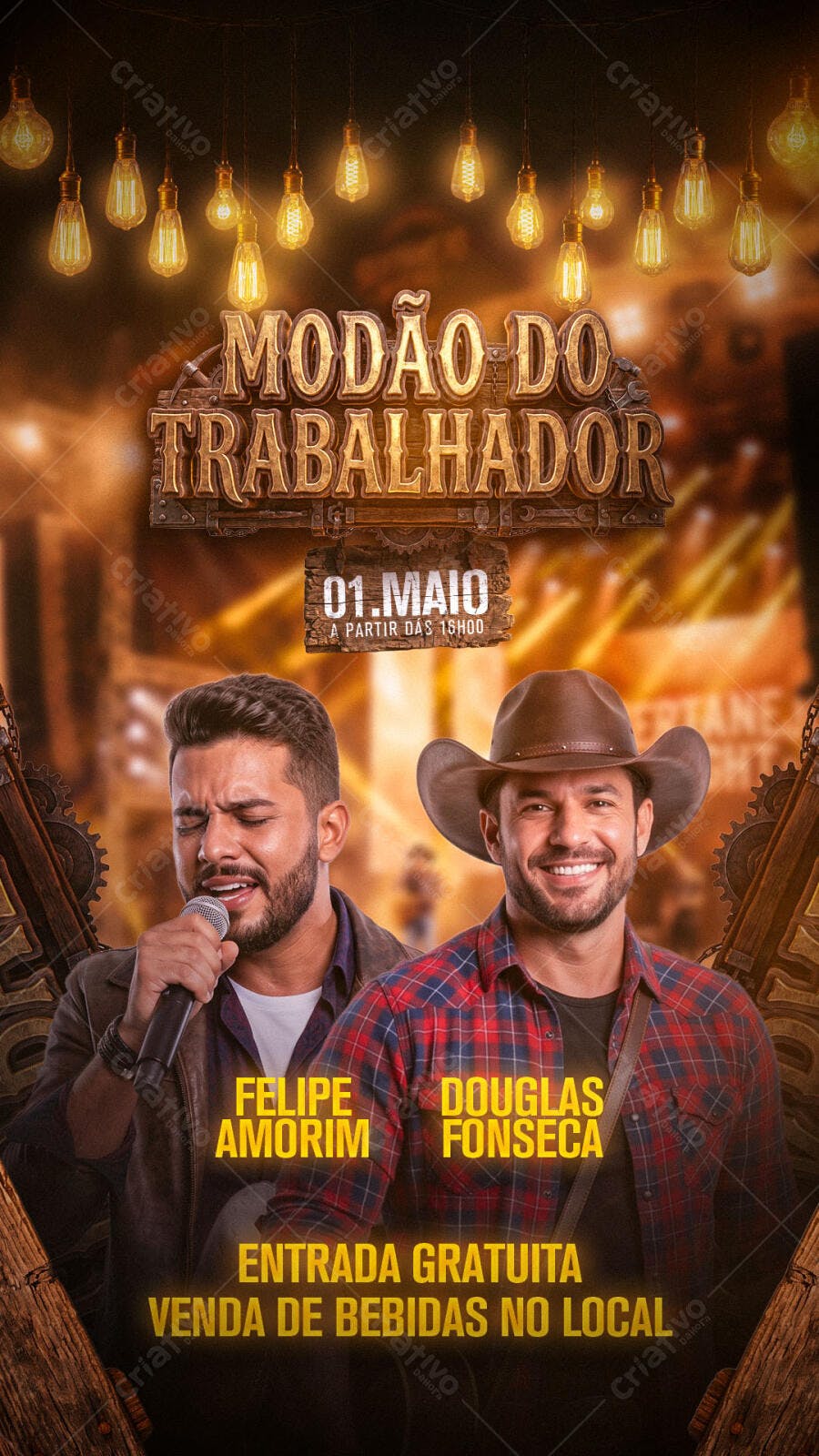 Flyer Modão do Trabalhador 1 de Maio Sertanejo PSD Editável