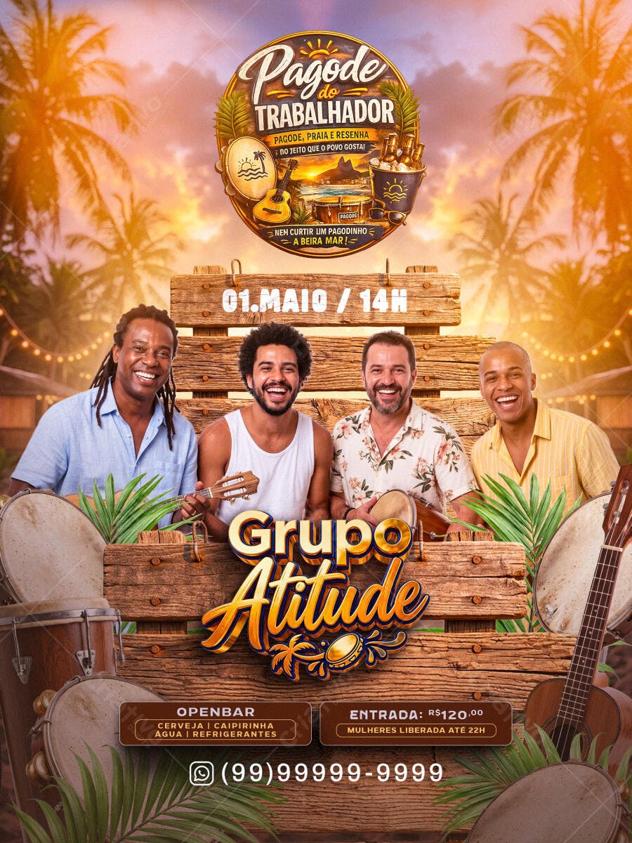 Flyer Pagode do Trabalhador 1 de Maio Evento PSD Editável