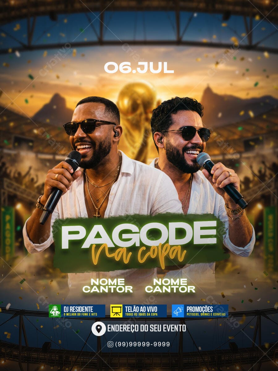 Flyer Pagode na Copa Julho Evento Musical PSD Editável