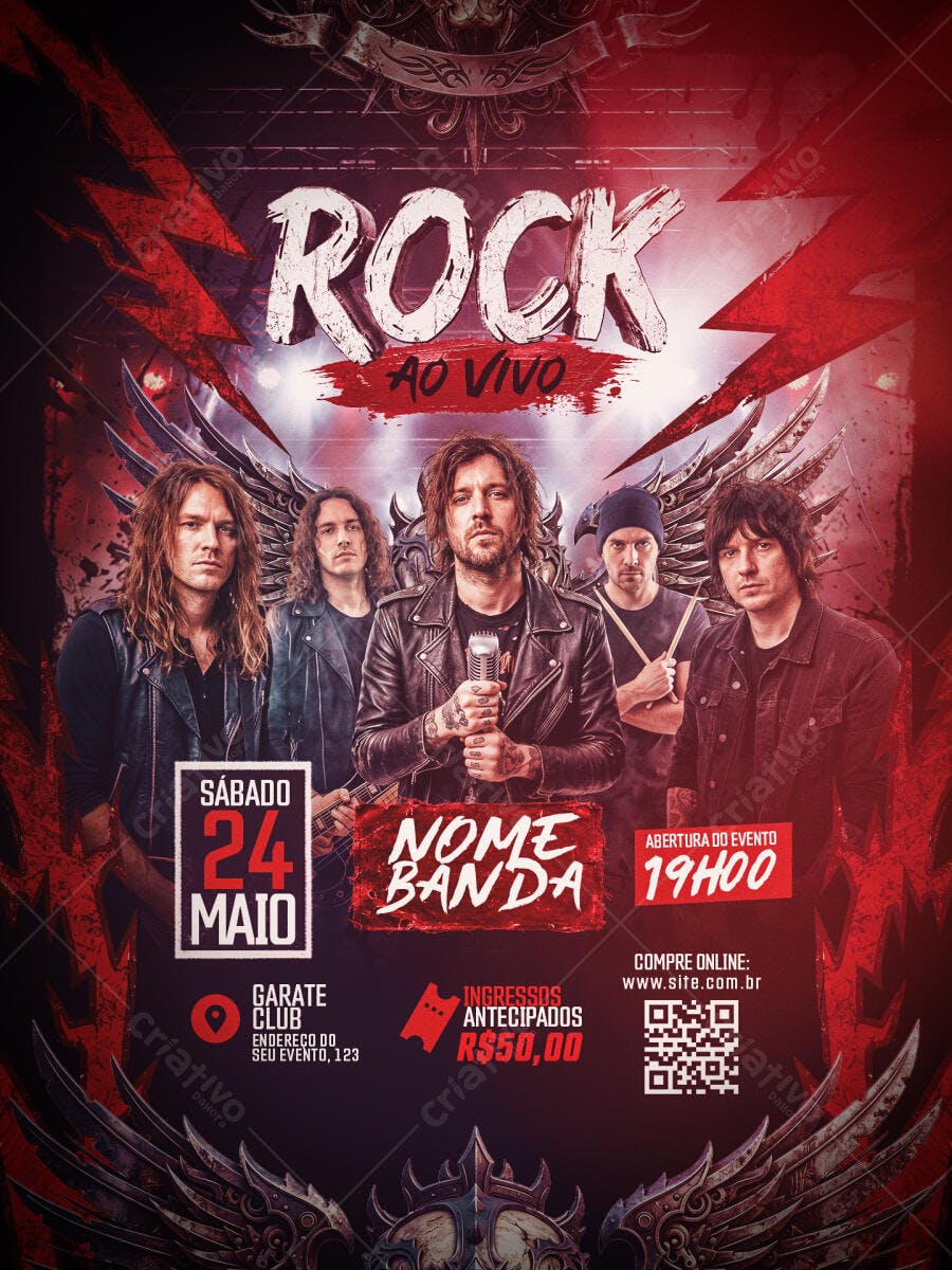 Flyer Rock Ao Vivo Show de Banda Maio PSD Editável