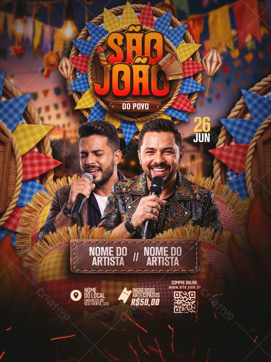 Flyer São João Festa Junina Arraial PSD Editável