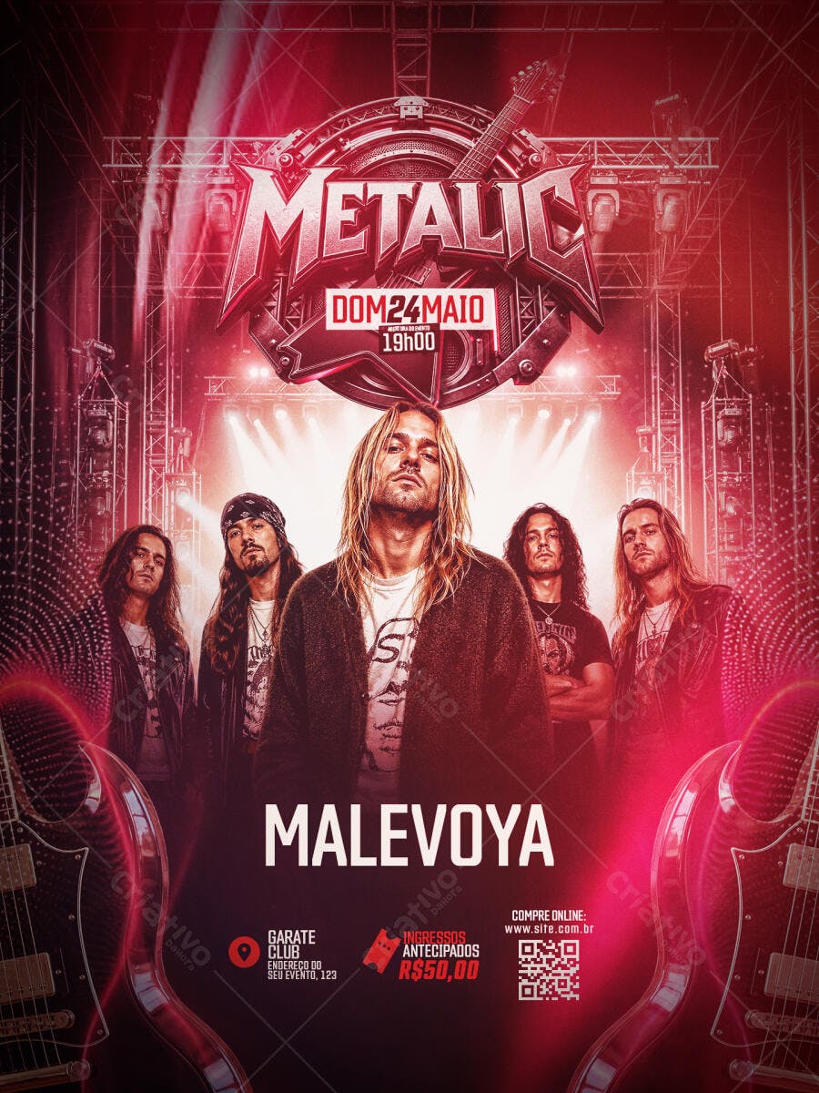 Flyer Show de Rock Banda Metal PSD Editável