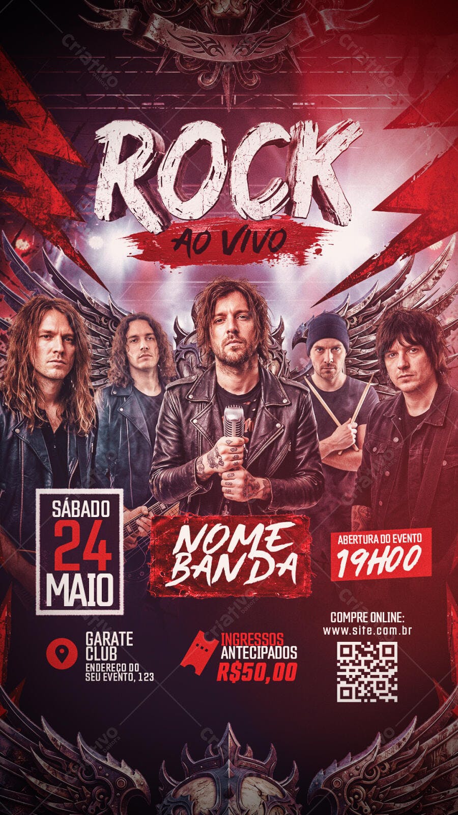 Flyer Show Rock Ao Vivo Maio PSD Editável