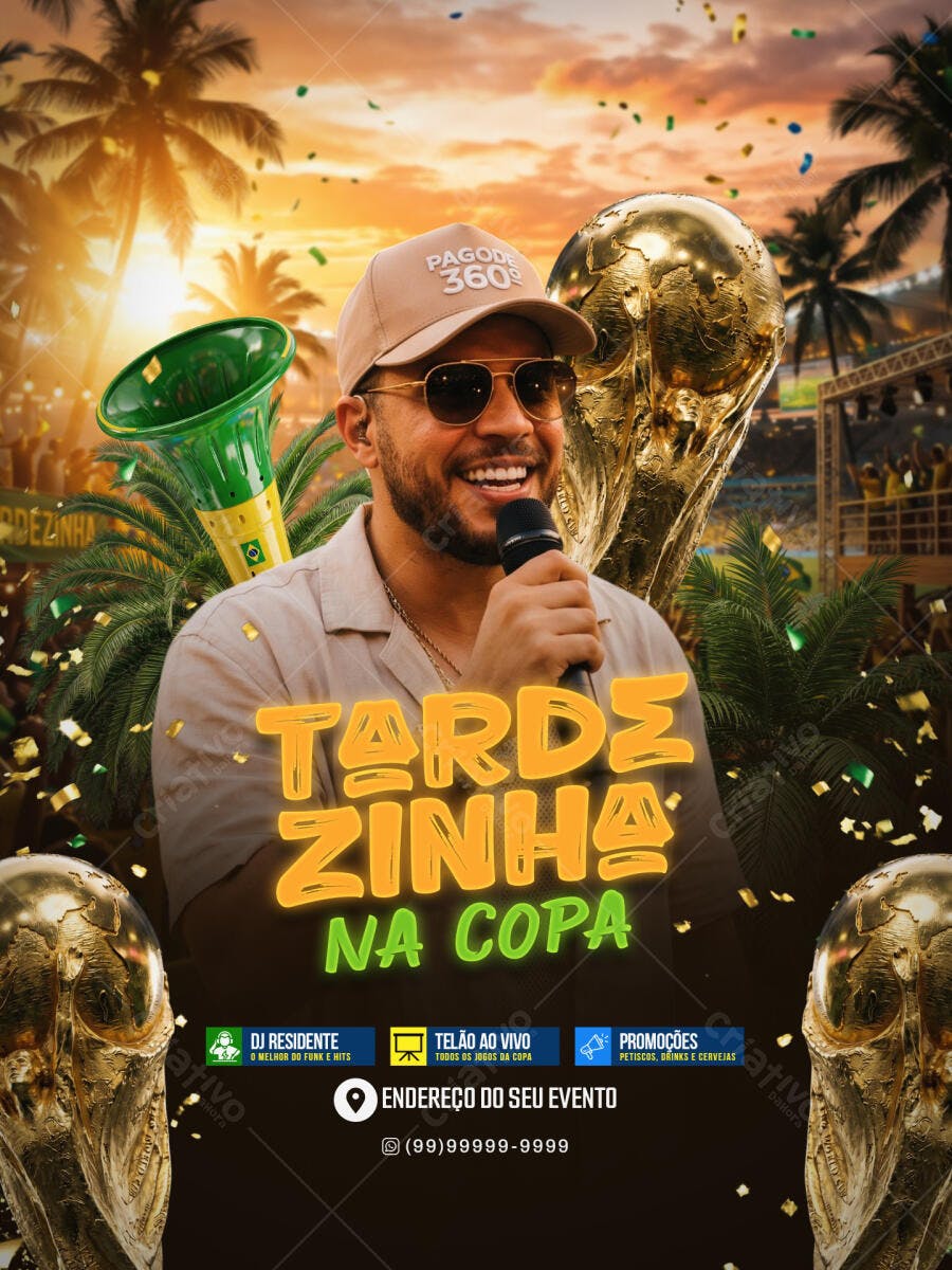 Flyer Tarde na Copa do Mundo Evento Musical PSD Editável