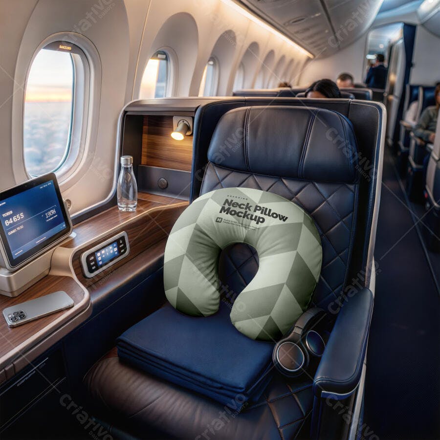 Mockup Almofada Pescoço Avião Poltrona Luxo Editável