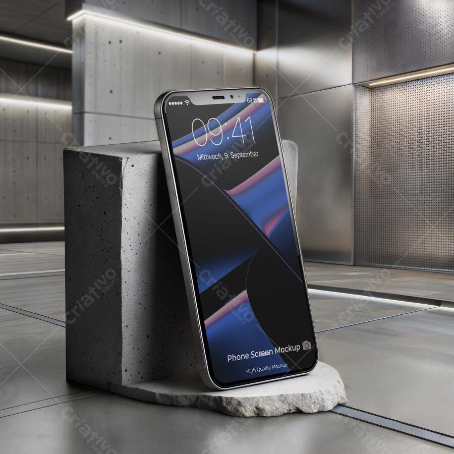 Mockup Celular Moderno Tela Frontal Concreto Editável