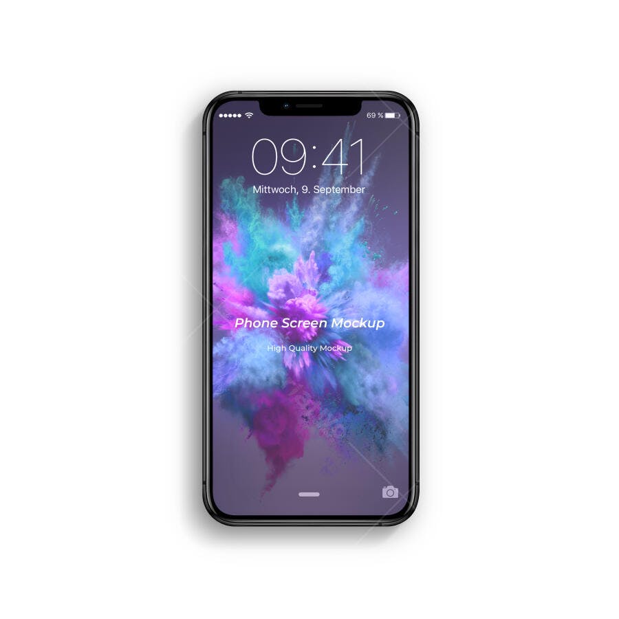 Mockup Celular Preto Tela Cheia Fundo Branco Editável