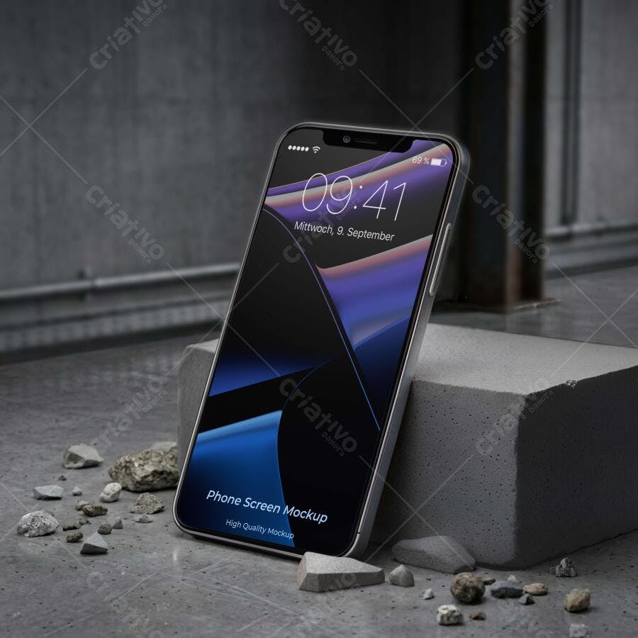 Mockup Celular Smartphone Tela Concreto Urbano Editável